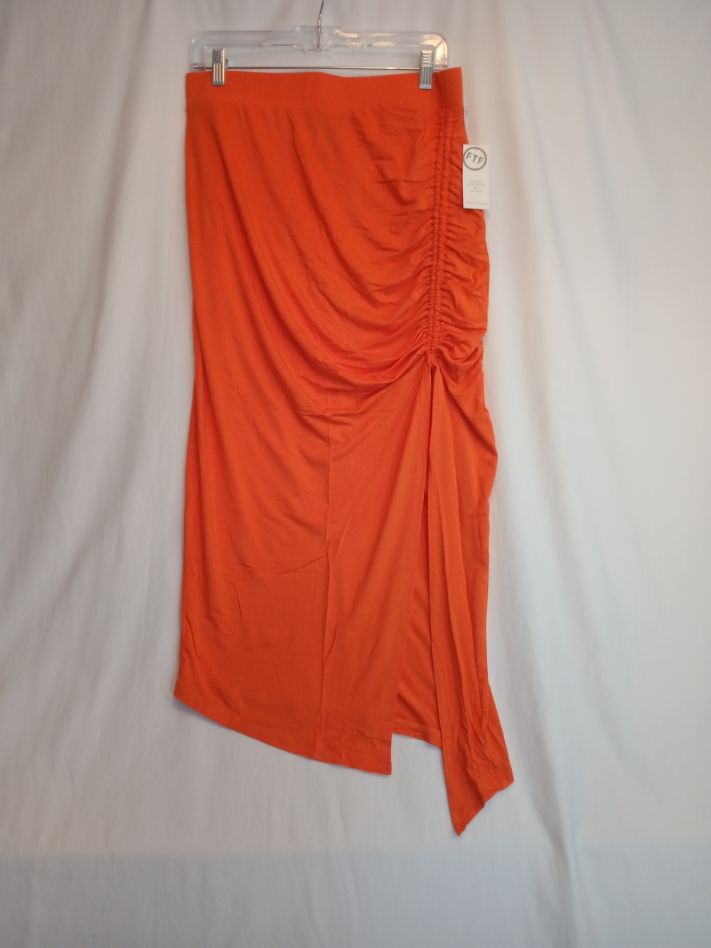 Fashion to Figure Orange Ruched Split Asymmetrical Stretch Midi Skirt 0 New!